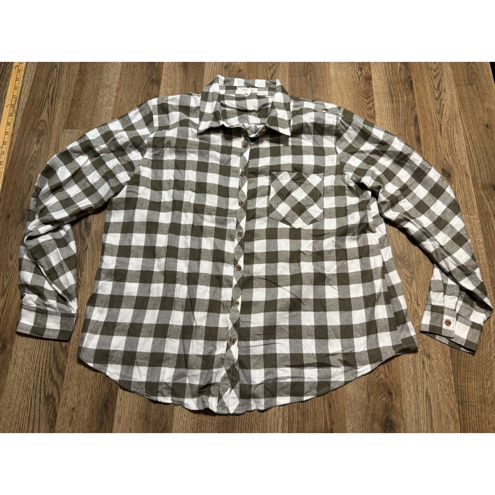 Maurices Shirts Womens Size XL Green White Plaid Button Down Gingham Long Sleeve